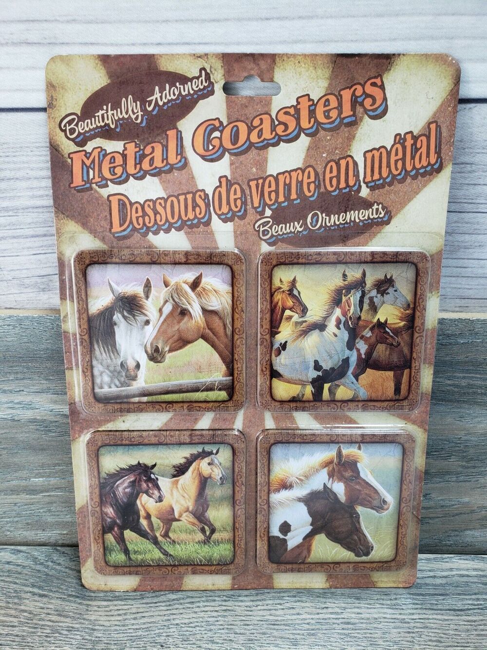 Horse Metal Cork Coasters Set of 4 Western Equestrian NEW